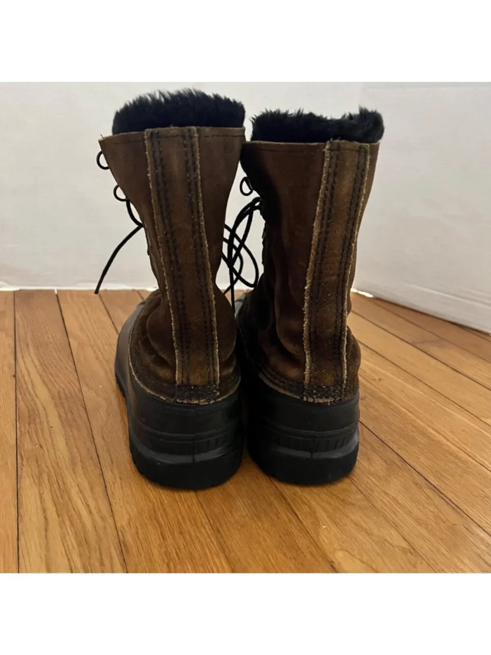Vintage Sorel Mens Size 7 Brown Suede Kaufman Steel Shank Fur Lined Winter Boots